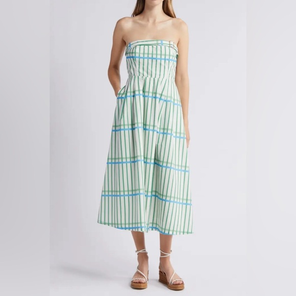 Du Paradis Marseille Stripe Strapless Fit & Flare Sundress - Ocean Green Stripe - Picture 1 of 6
